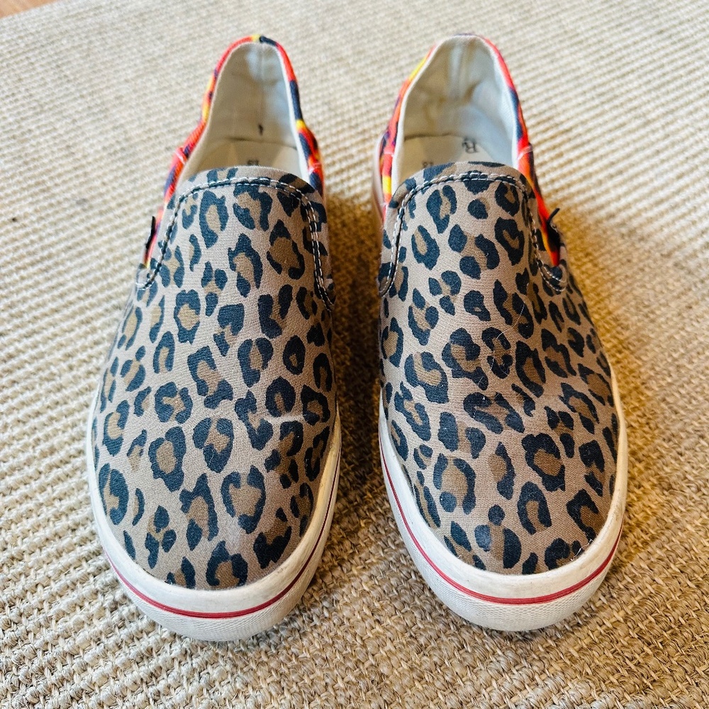 R13 Flame/Tan Leopard Print Canvas Slip-On Sneaker